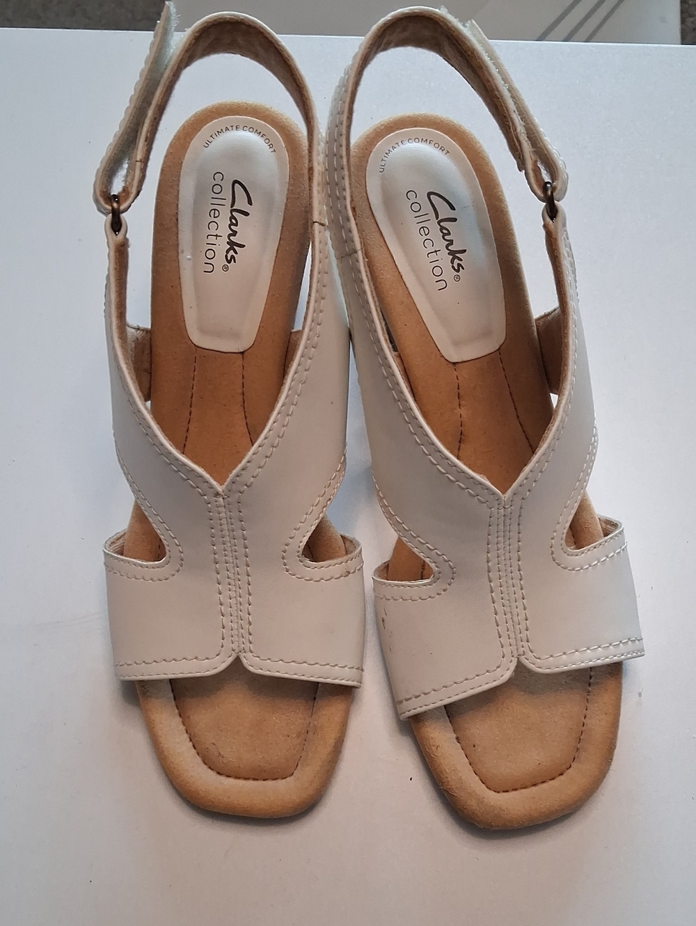 Clarks White Leather Slingback Comfort Sandals